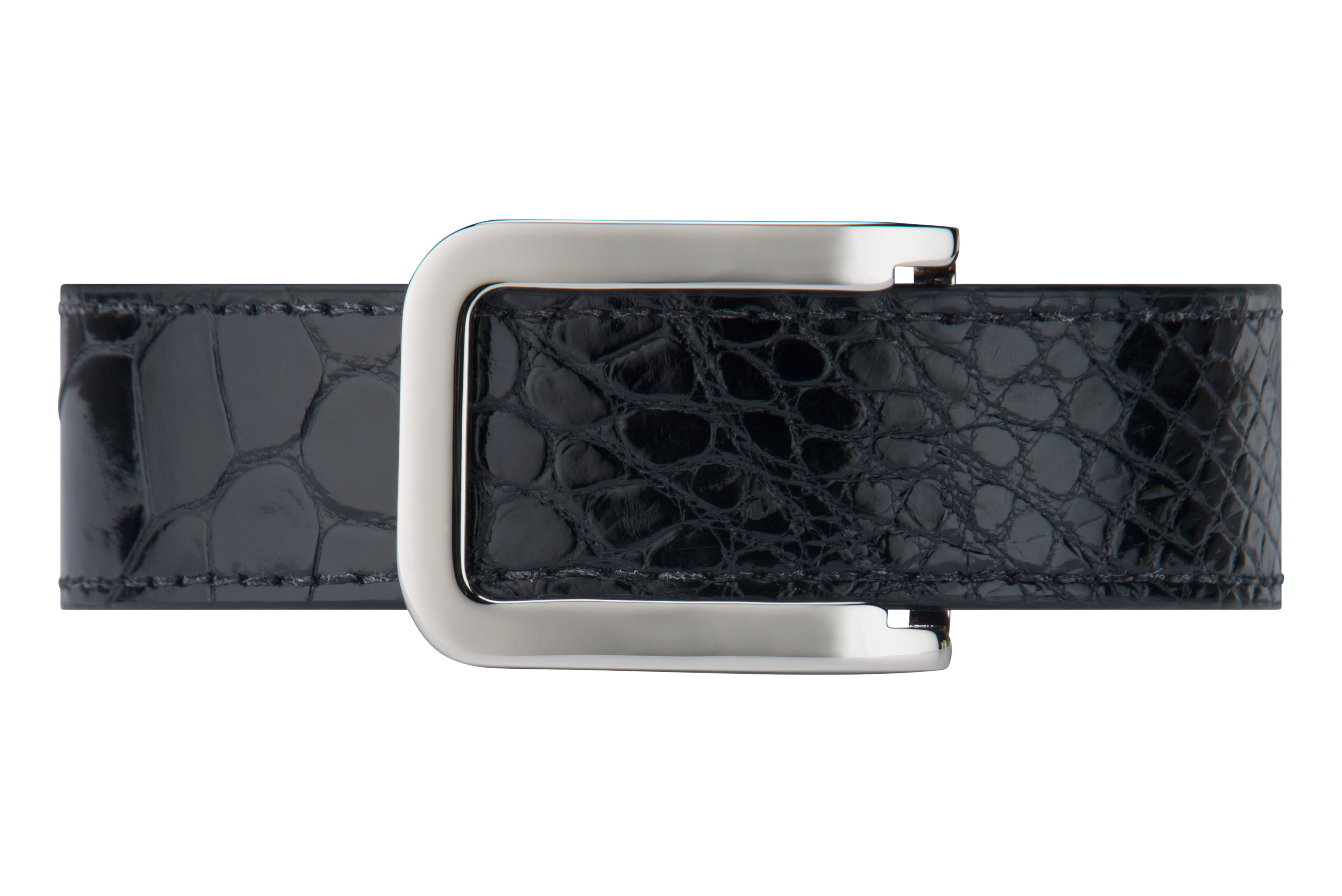 Black Matte Alligator Belt with Engraved Vail Sterling Silver Buckle 36 / 1.25